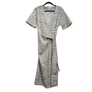 Prologue Women’s MED Cream & Brown Print Wrap Autumn Wedding Guest Dress